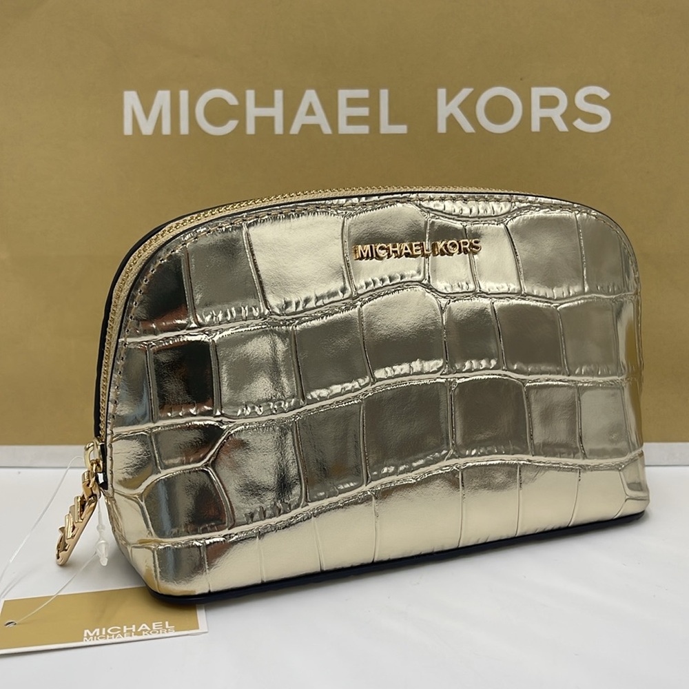 Michael Kors Empire Small Metallic Crocodile Embossed Leather Travel Pouch NWT - Picture 4 of 16